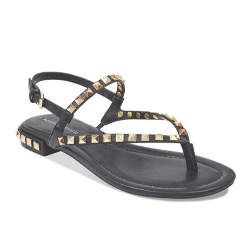 Marc Fisher Black Gladiator Gold Stud Sandals Women's Size 11
